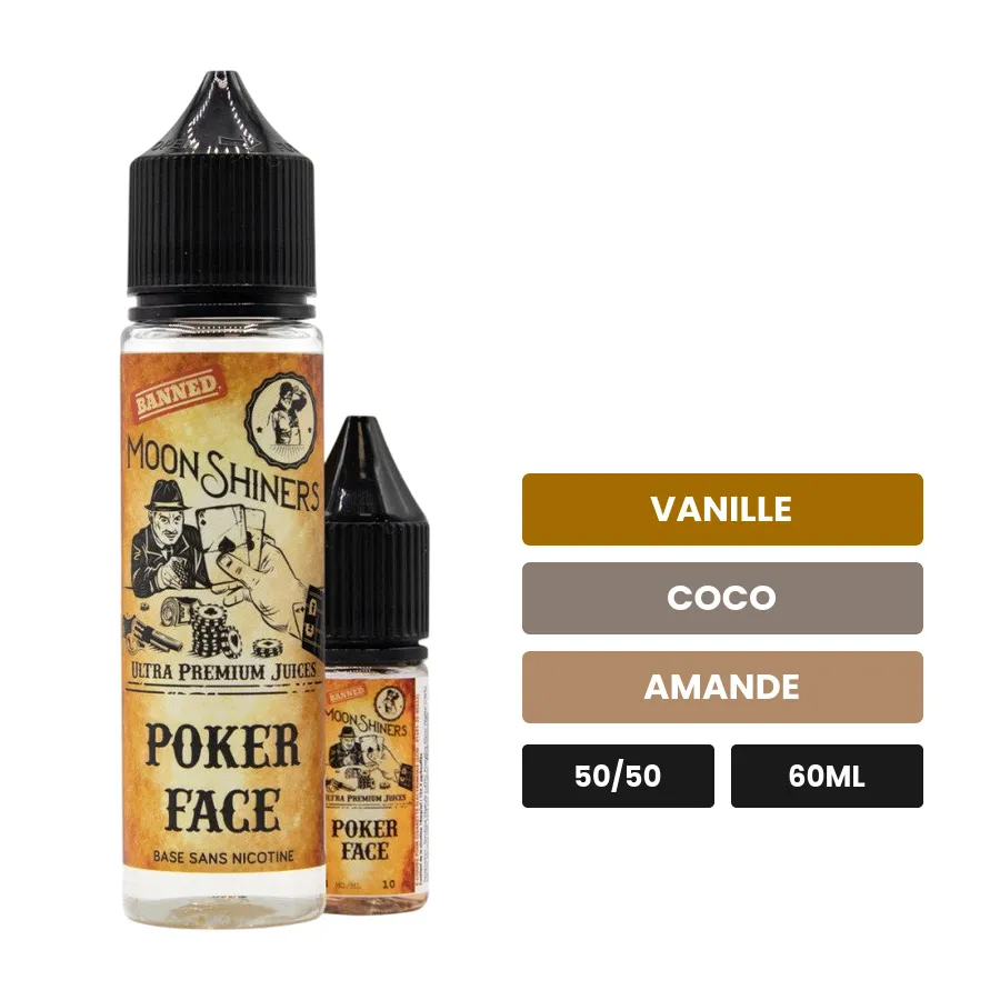 E-liquide Poker Face de Le French Liquide, 60 ml, saveurs vanille, coco et amande.