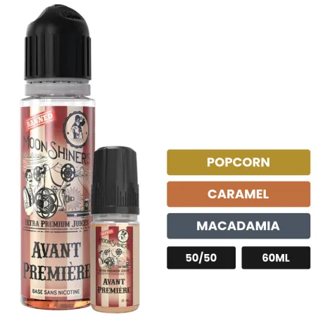 E-liquide Avant Première de Le French Liquide, 60 ml, saveurs popcorn, caramel et macadamia.