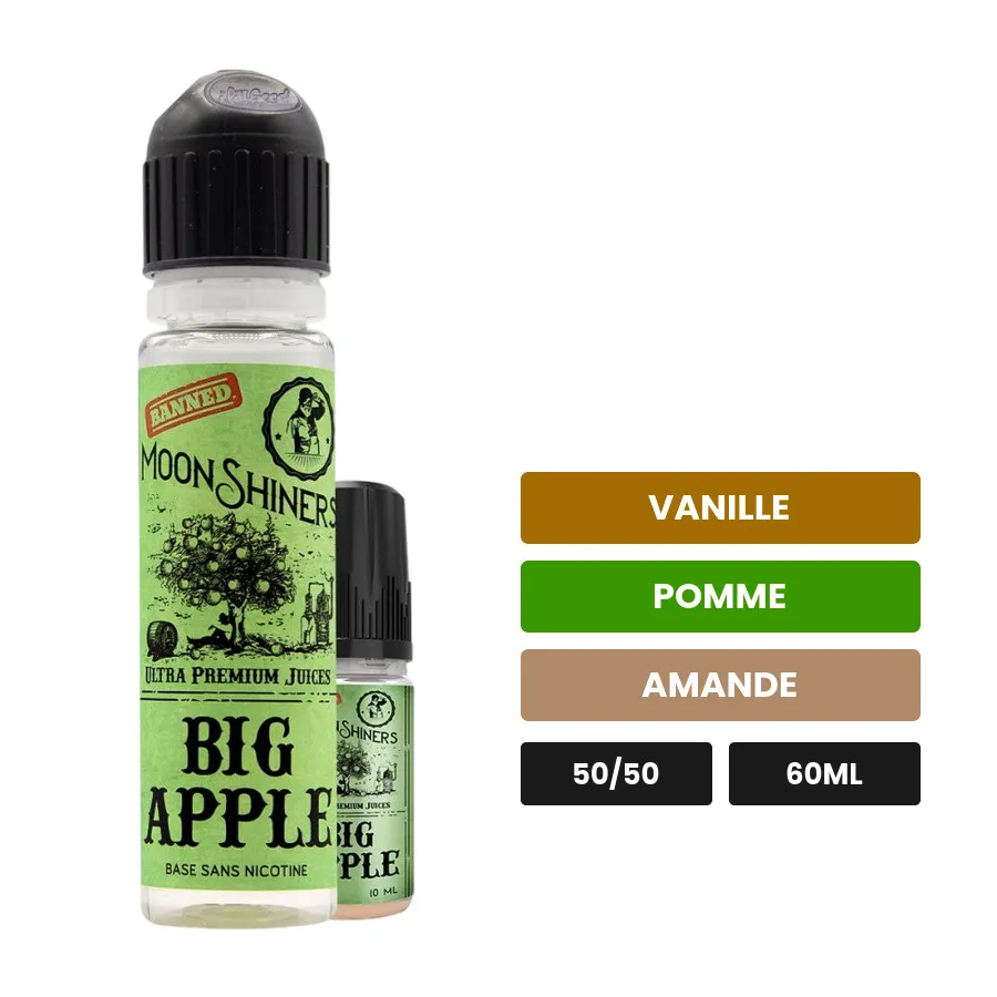 E-liquide Big Apple de Le French Liquide, 60 ml, saveurs vanille, pomme et amande.