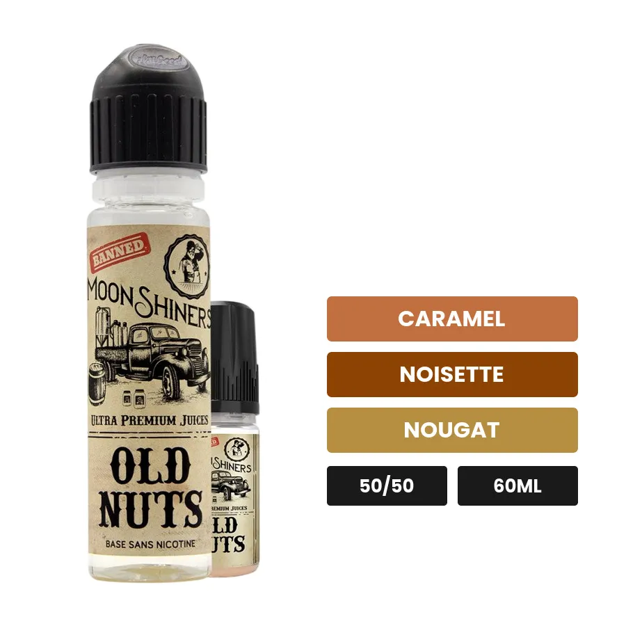 E-liquide Old Nuts de Le French Liquide, 60 ml, saveurs caramel, noisette et nougat.