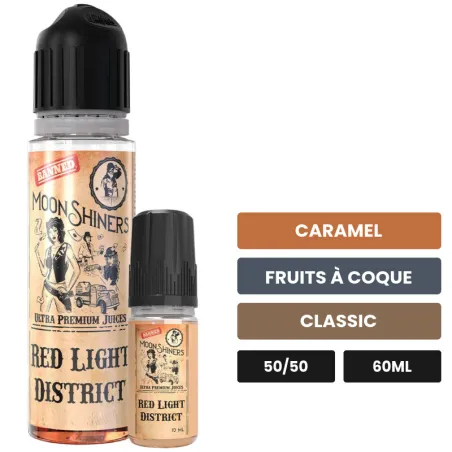 E-liquide Red Light District de Le French Liquide, 60 ml, saveurs caramel, fruits à coque et classic.