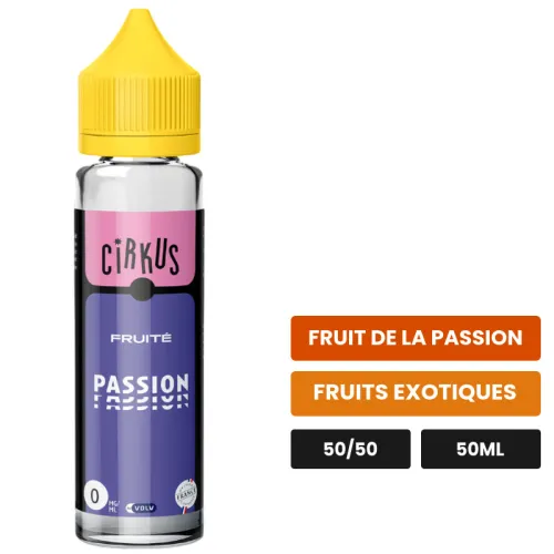 E-liquide Passion Fruite de Cirkus, 50 ml, saveurs fruit de la passion et fruits exotiques.