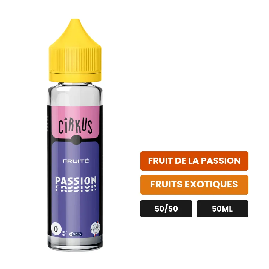 E-liquide Passion Fruite de Cirkus, 50 ml, saveurs fruit de la passion et fruits exotiques.