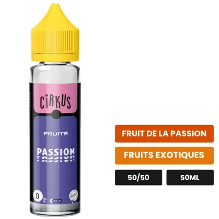 E-liquide Passion Fruite de Cirkus, 50 ml, saveurs fruit de la passion et fruits exotiques.