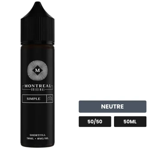 E-liquide Le Simple de Montreal Original, 50 ml, saveur neutre, sans nicotine — prêt à booster de nicotine.