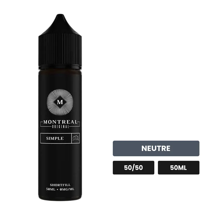 E-liquide Le Simple de Montreal Original, 50 ml, saveur neutre, sans nicotine — prêt à booster de nicotine.