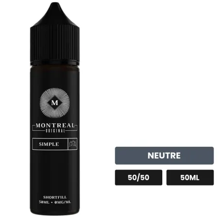 E-liquide Le Simple de Montreal Original, 50 ml, saveur neutre, sans nicotine — prêt à booster de nicotine.