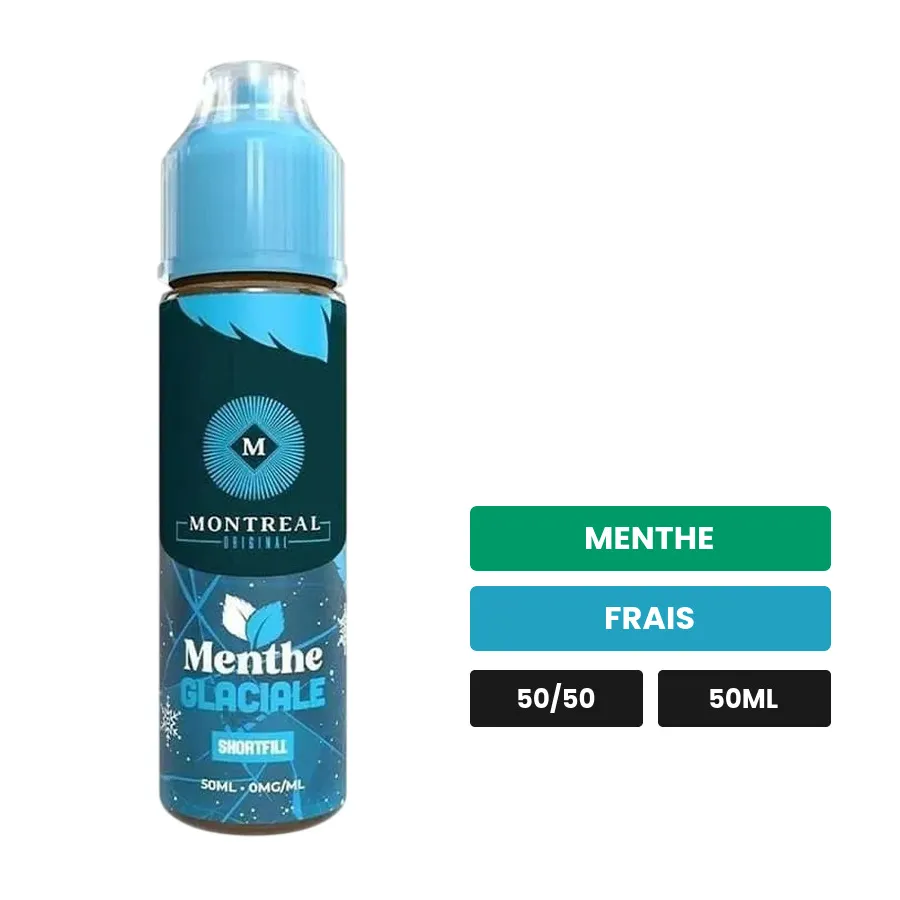E-liquide Menthe Glaciale de Montreal Original, 50 ml, saveurs menthe et frais, sans nicotine — prêt à booster de nicotine.