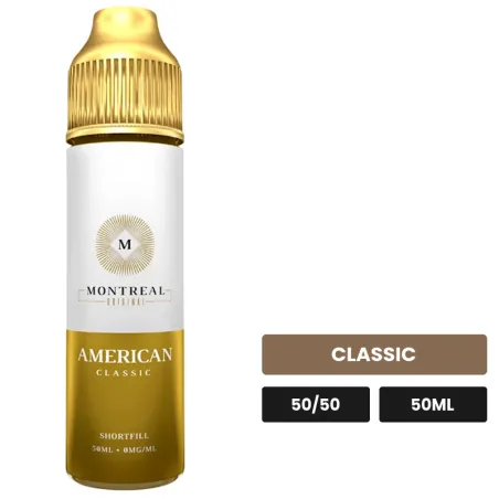 E-liquide American Classic de Montreal Original, 50 ml, saveur classic, sans nicotine — prêt à booster de nicotine.