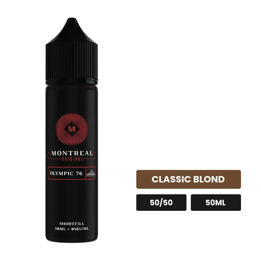 E-liquide Olympic 76 de Montreal Original, 50 ml, saveur classic blond, sans nicotine — prêt à booster de nicotine.