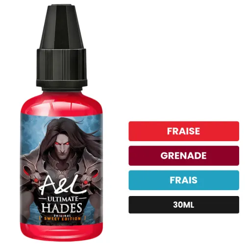 Arome concentre Hades SWEET EDITION d'A&l, 30 ml, saveurs fraise, grenade et frais, sans nicotine — arôme à diluer de.
