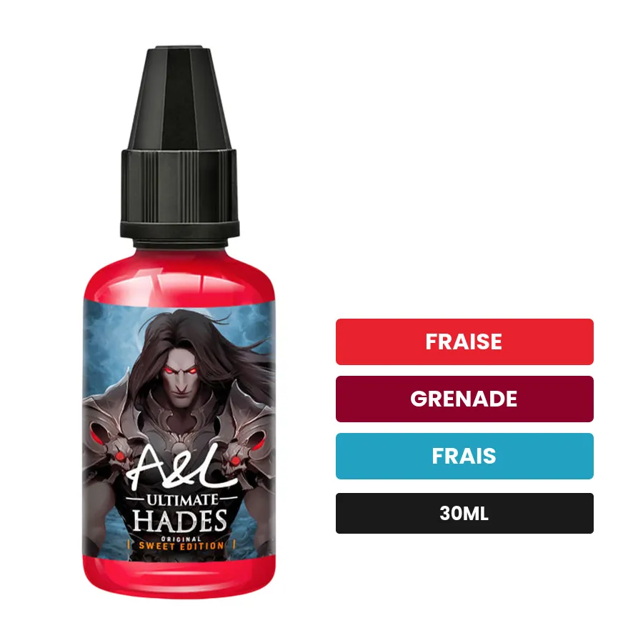 Arome concentre Hades SWEET EDITION d'A&l, 30 ml, saveurs fraise, grenade et frais, sans nicotine — arôme à diluer de.
