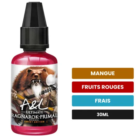Arome concentre Ragnarok Primal SWEET EDITION d'A&l, 30 ml, saveurs mangue, fruits rouges et frais, sans nicotine — arôme à.