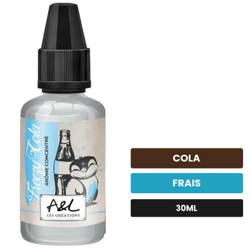 Arome concentre Freezy Cola d'A&l, 30 ml, saveurs cola et frais, sans nicotine — arôme à diluer de nicotine.