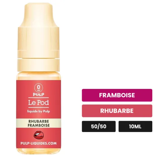 E-liquide Rhubarbe Framboise de Pulp, 10 ml, saveurs framboise et rhubarbe.