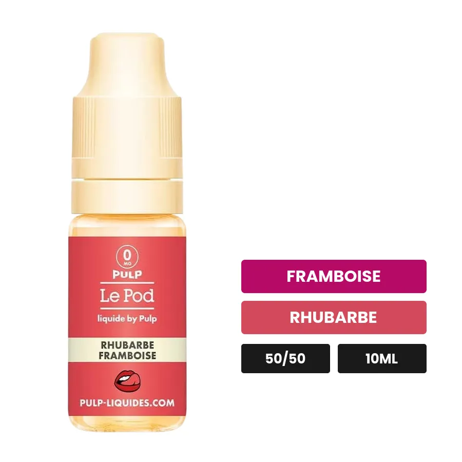 E-liquide Rhubarbe Framboise de Pulp, 10 ml, saveurs framboise et rhubarbe.