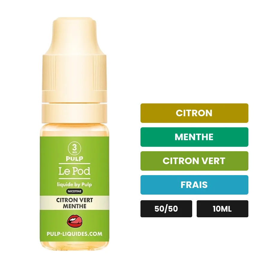 E-liquide Citron Vert Menthe de Pulp, 10 ml, saveurs citron, menthe, citron vert et 1 autre.