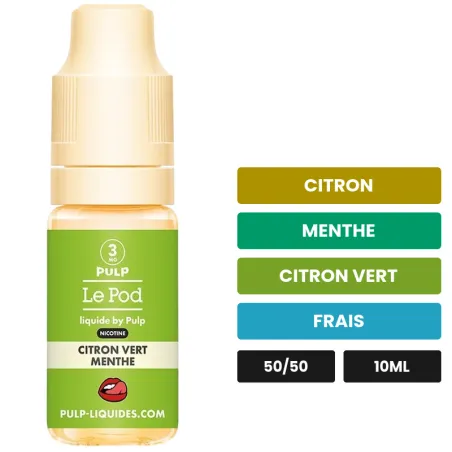 E-liquide Citron Vert Menthe de Pulp, 10 ml, saveurs citron, menthe, citron vert et 1 autre.