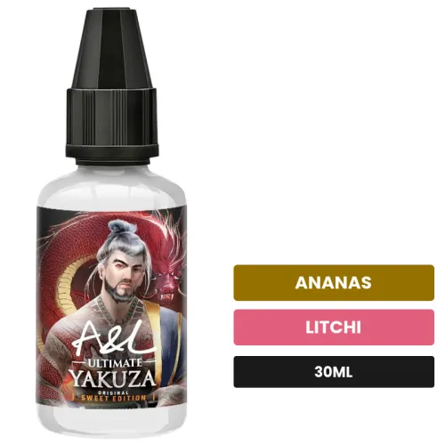 Arome concentre Yakuza SWEET EDITION d'A&l, 30 ml, saveurs ananas et litchi, sans nicotine — arôme à diluer de nicotine.