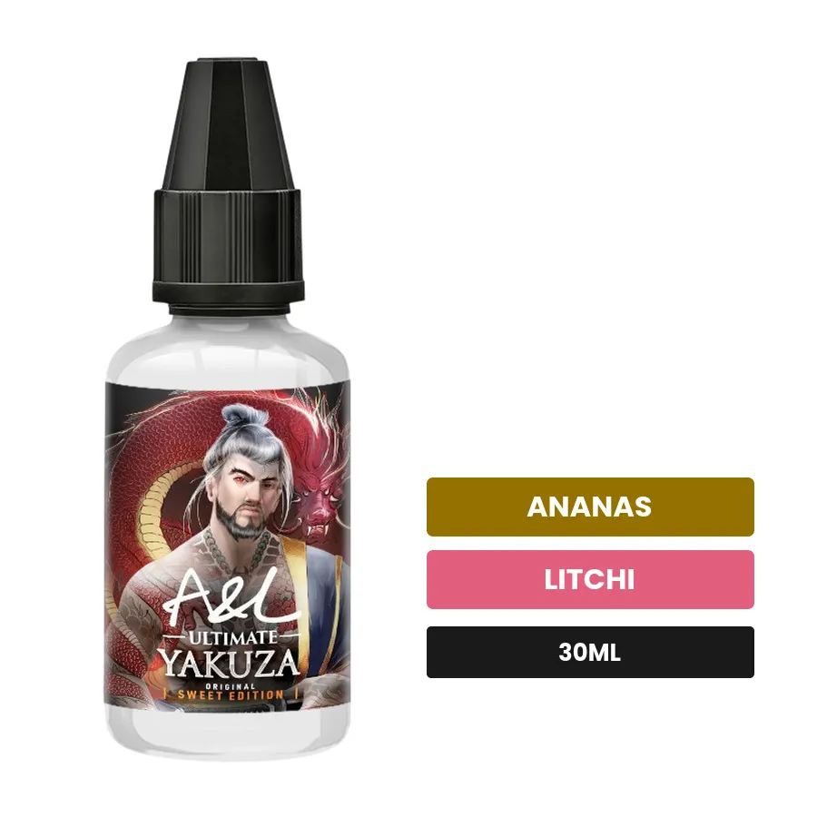 Arome concentre Yakuza SWEET EDITION d'A&l, 30 ml, saveurs ananas et litchi, sans nicotine — arôme à diluer de nicotine.