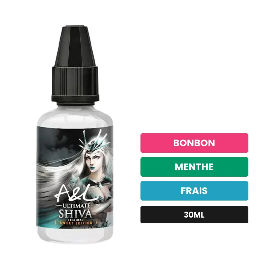 Arome concentre Shiva SWEET EDITION d'A&l, 30 ml, saveurs bonbon, menthe et frais, sans nicotine — arôme à diluer de nicotine.
