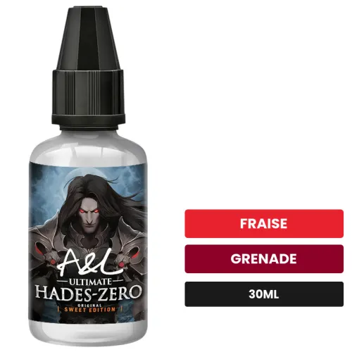 Arome concentre Hades Zero SWEET EDITION d'A&l, 30 ml, saveurs fraise et grenade, sans nicotine — arôme à diluer de nicotine.