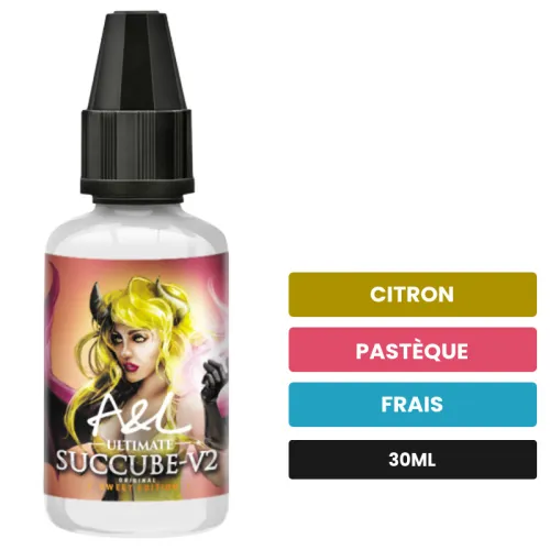 Arome concentre Succube V2 SWEET EDITION d'A&l, 30 ml, saveurs citron, pastèque et frais, sans nicotine — arôme à diluer de.
