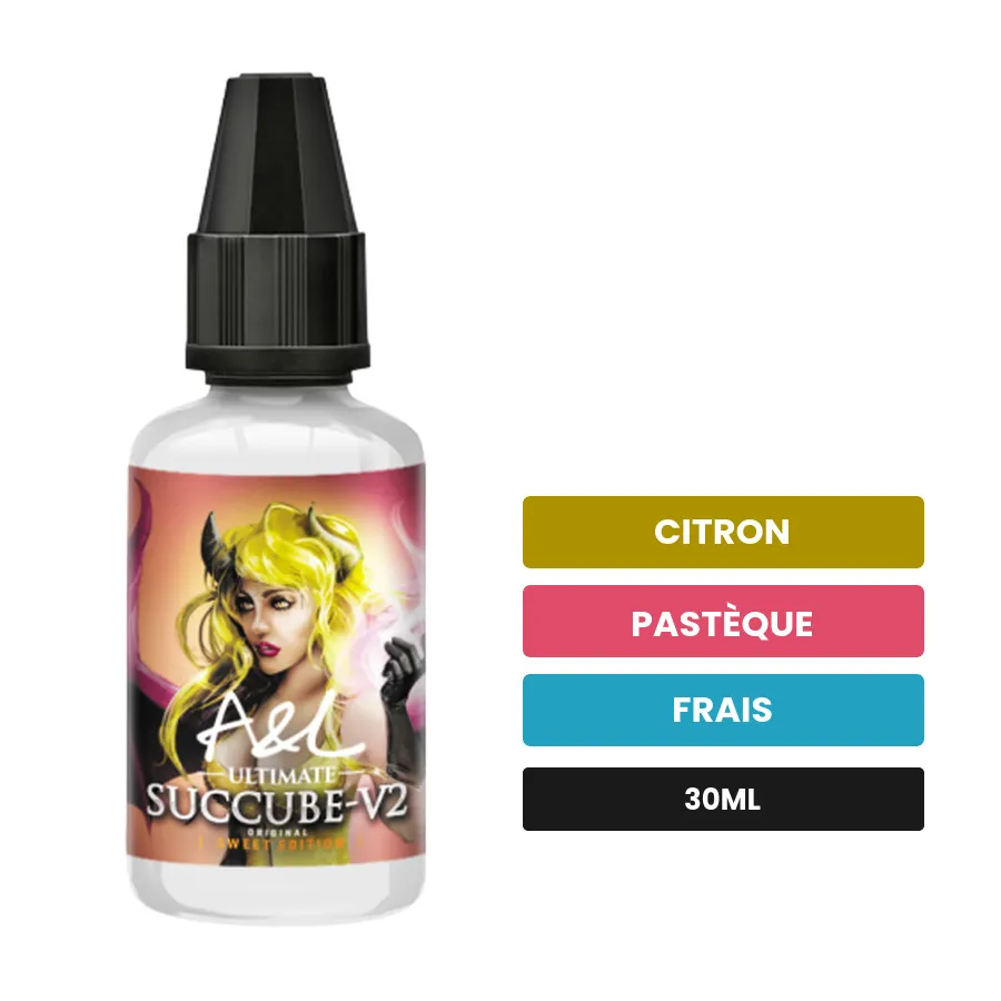 Arome concentre Succube V2 SWEET EDITION d'A&l, 30 ml, saveurs citron, pastèque et frais, sans nicotine — arôme à diluer de.