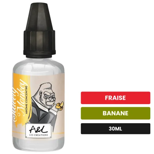 Arome concentre Sweety Monkey d'A&l, 30 ml, saveurs fraise et banane, sans nicotine — arôme à diluer de nicotine.