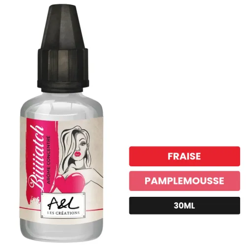 Arome concentre Biiiiiatch d'A&l, 30 ml, saveurs fraise et pamplemousse, sans nicotine — arôme à diluer de nicotine.