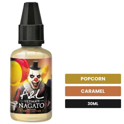 Arome concentre Nagato SWEET EDITION d'A&l, 30 ml, saveurs popcorn et caramel, sans nicotine — arôme à diluer de nicotine.