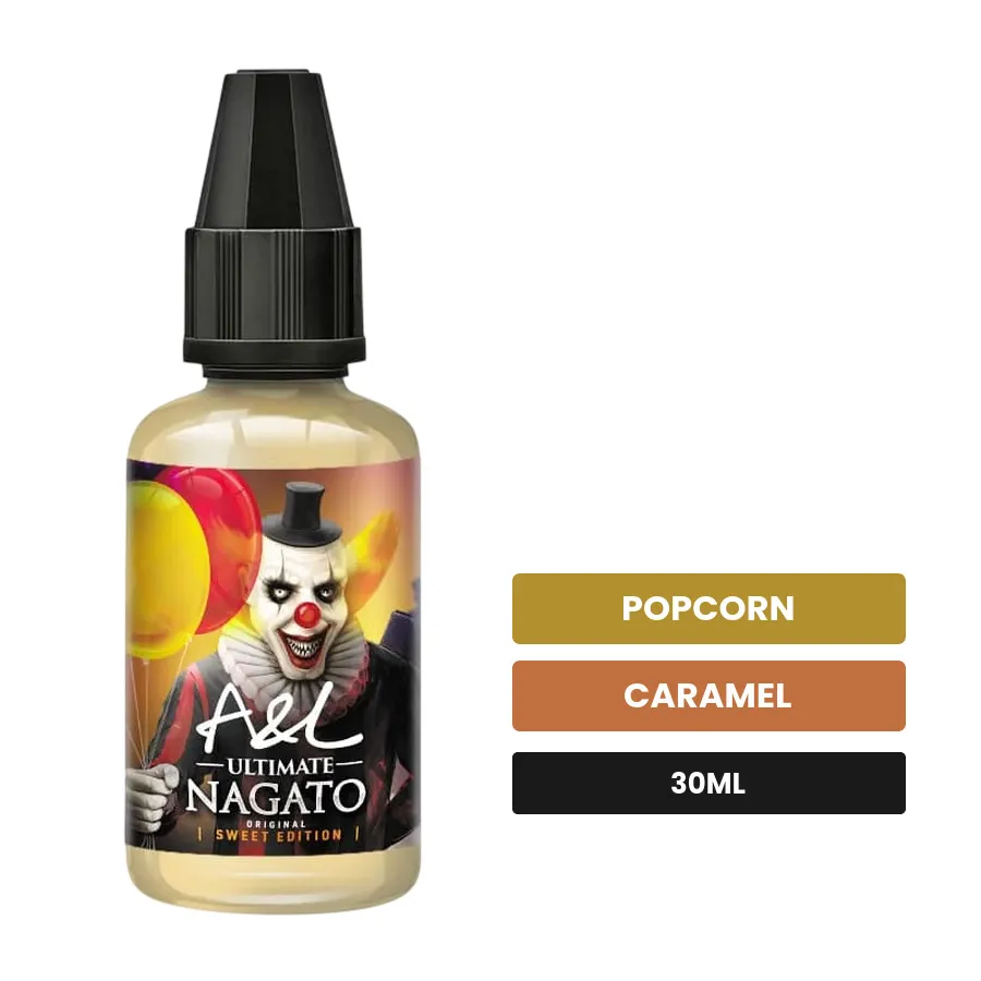 Arome concentre Nagato SWEET EDITION d'A&l, 30 ml, saveurs popcorn et caramel, sans nicotine — arôme à diluer de nicotine.