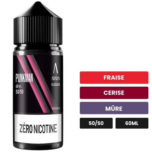E-liquide Punkman d'Adalya, 60 ml, saveurs fraise, cerise et mûre.