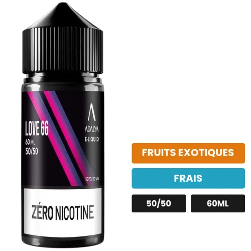 E-liquide Love 66 d'Adalya, 60 ml, saveurs fruits exotiques et frais.