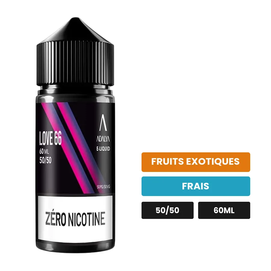 E-liquide Love 66 d'Adalya, 60 ml, saveurs fruits exotiques et frais.