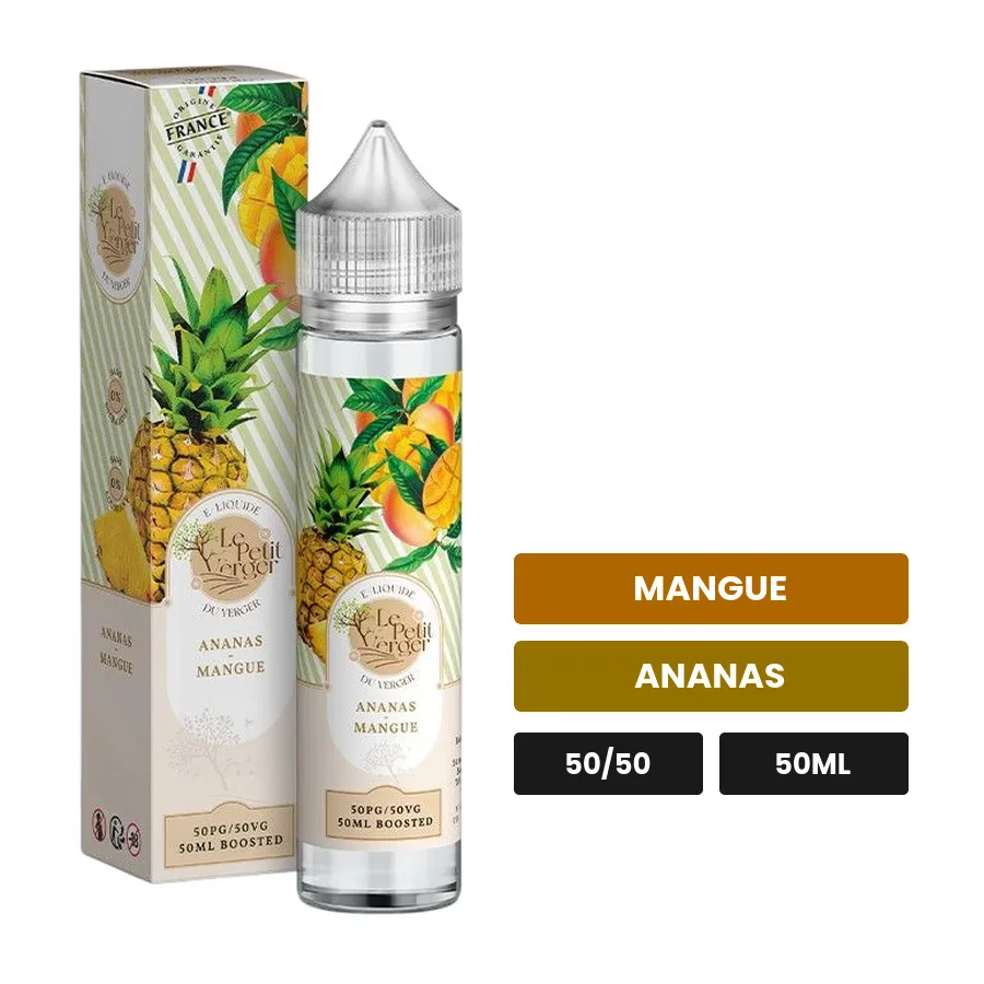 E-liquide Ananas Mangue de Savourea, 50 ml, saveurs mangue et ananas.