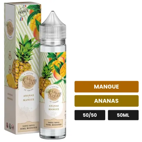 E-liquide Ananas Mangue de Savourea, 50 ml, saveurs mangue et ananas.