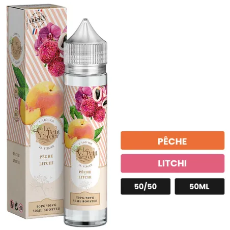 E-liquide Peche Litchi de Savourea, 50 ml, saveurs pêche et litchi.