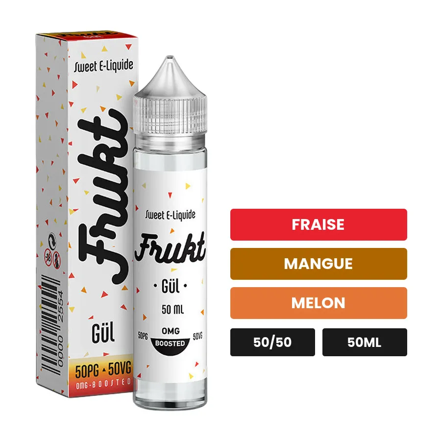 E-liquide Gul de Savourea, 50 ml, saveurs fraise, mangue et melon.