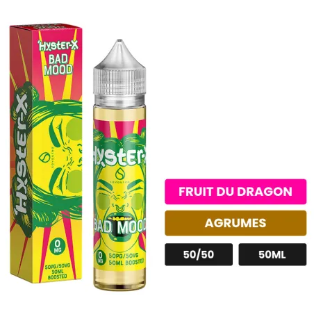 E-liquide Hyster X Bad Mood de Savourea, 50 ml, saveurs fruit du dragon et agrumes.