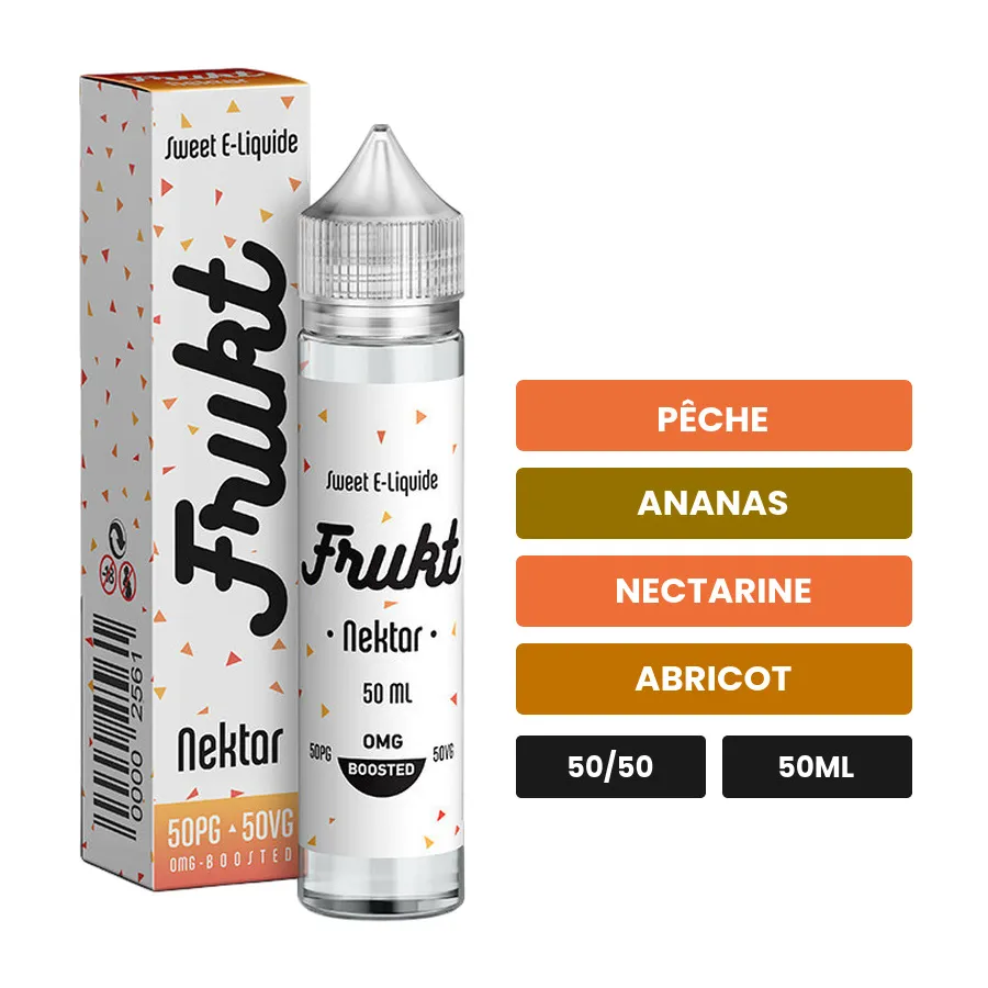 E-liquide Nektar de Savourea, 50 ml, saveurs pêche, ananas, nectarine et 1 autre.