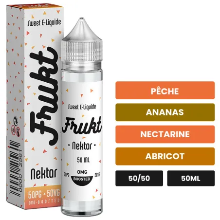E-liquide Nektar de Savourea, 50 ml, saveurs pêche, ananas, nectarine et 1 autre.