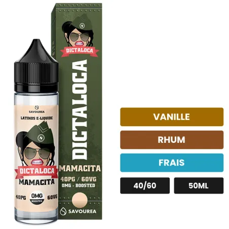 E-liquide Dictaloca Mamacita de Savourea, 50 ml, saveurs vanille, rhum et frais.