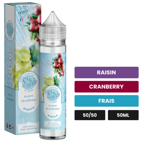 E-liquide Raisin Cranberry de Savourea, 50 ml, saveurs raisin, cranberry et frais, sans nicotine — prêt à booster de nicotine.