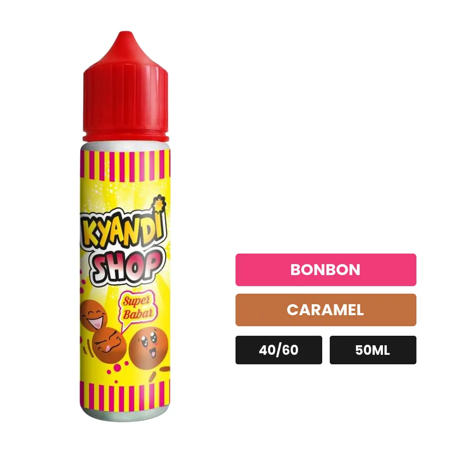 E-liquide Super Babar de Kyandi Shop, 50 ml, saveurs bonbon et caramel.