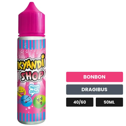 E-liquide Super Gibus de Kyandi Shop, 50 ml, saveurs bonbon et dragibus, sans nicotine — prêt à booster de nicotine.