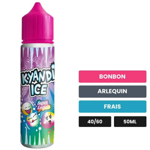 E-liquide Super Lequin Ice de Kyandi Shop, 50 ml, saveurs bonbon, arlequin et frais, sans nicotine — prêt à booster de.