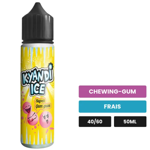 E-liquide Super Gum Gum Ice de Kyandi Shop, 50 ml, saveurs chewing-gum et frais, sans nicotine — prêt à booster de nicotine.