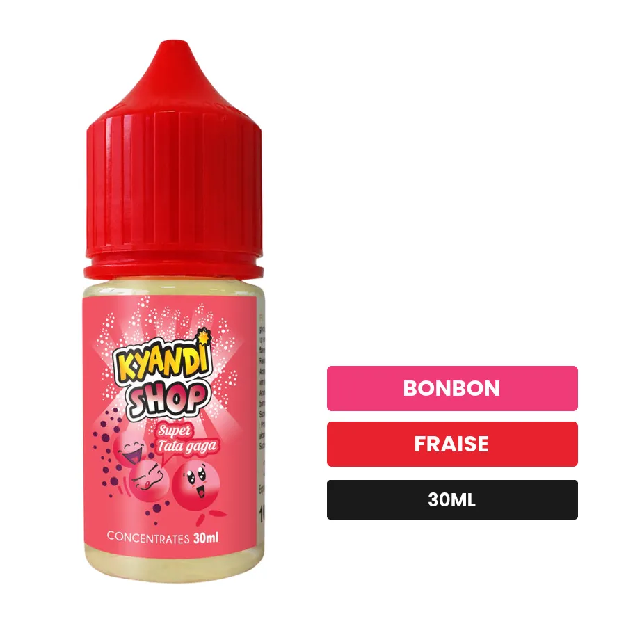 Arome concentre Super Tata Gada de Kyandi Shop, 30 ml, saveurs bonbon et fraise, sans nicotine — arôme à diluer de nicotine.