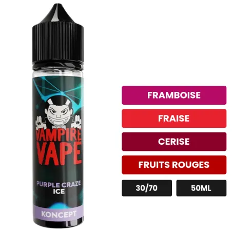 E-liquide Purple Craze Ice de Vampire Vape, 50 ml, saveurs framboise, fraise, cerise et 3 autres, sans nicotine — prêt à.